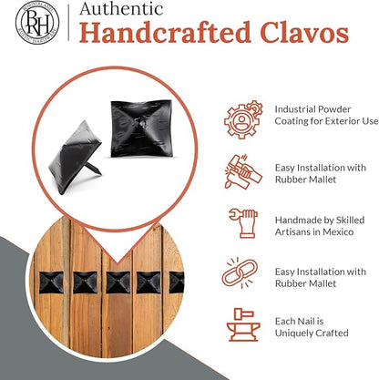 100 Pack 1.5" Square Head Iron Clavos Decorative Nails – Black – Handmade Rustic Square Fasteners for Farmhouse Shutters, Faux Wood Beams, Barn Doors, Shutters, and Gates – Ornamental Wood Accent