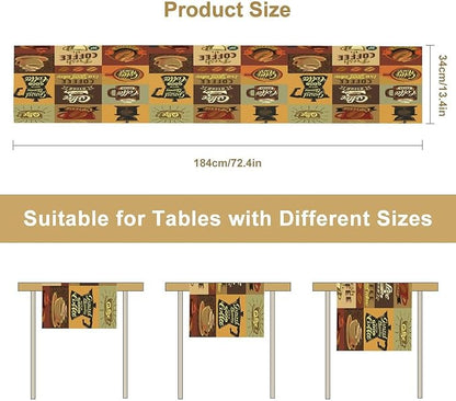 Coffee Table Runner,Vintage Style Coffee Beans Cups Theme Design Pattern Print Tablecloth Burlap for Hotel Indoors Outdoor Dining Room Kitchen Holiday Party, 13x60in