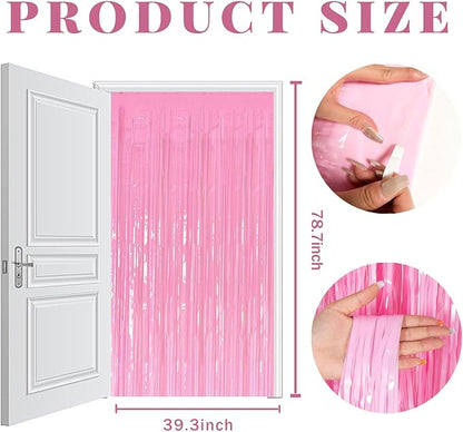 2 Pack Foil Curtain Pink Backdrop Streamers Metallic Tinsel Fringe Curtains Photo Booth Props for Birthday Wedding Engagement Bachelorette Christmas Holiday Celebration Party Decorations