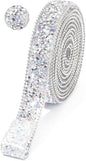 Rhinestone Ribbon 3 Yards Self Adhesive Rhinestone Strips Diamond Ribbon Sticker Crystal Roll Glitter Bling Rhinestones Tape for Crafting DIY Art Decoration (Silver AB,0.6 Inch)