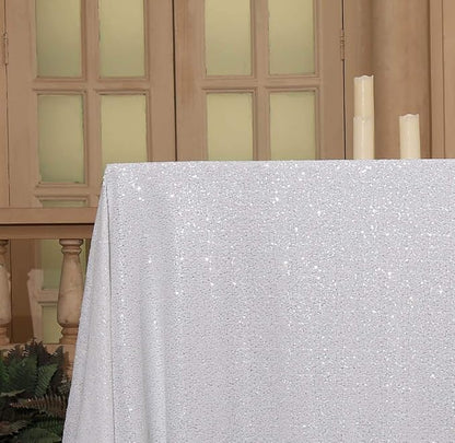 SquarePie Sequin Tablecloth 90 x 132 Inch White Sparkly Table Cloth for Wedding Party