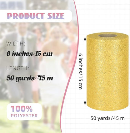 Glitter Tulle Rolls 6” by 50 Yards Sparkle Tulle Fabric Ribbon Sequin Tulle Netting Rolls for DIY Tutu Skirt Wedding Birthday Party Decoration (Yellow)