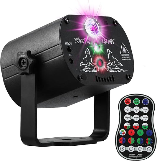 DJ Disco Stage Party Lights, LED Sound Activated Laser Light RGB Flash Strobe Projector with Remote Control for Christmas Halloween Decorations Karaoke Pub KTV Bar Dance Gift Birthday Wedding