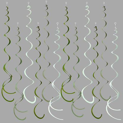 36Pcs Olive Green Hanging Swirl Decorations Ombre Sage Green Felt Swirl Streamer Spiral Ceiling Garland for Neutral Baby Shower Birthday Wedding Engagement Safari Jungle Woodland Party Supplies