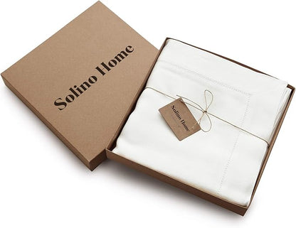 Solino Home Linen Tablecloth 60 x 108 Inch - Classic Hemstitch 100% Pure Linen White Table Cloth for Rectangle Tables - Machine Washable Tablecloth for Fall, Autumn, Halloween, Thanksgiving, Holiday