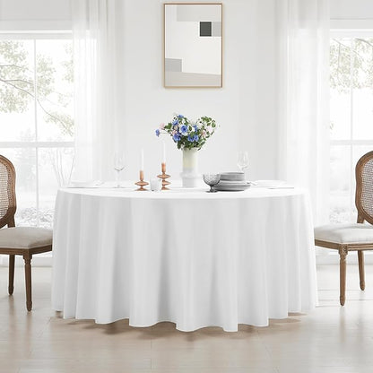 Round Tablecloth 2 Pack 90 Inch White Tablecloths Washable Decorative Linen Polyester Table Clothes Cover for Dining Table Banquets Buffet Parties and Wedding