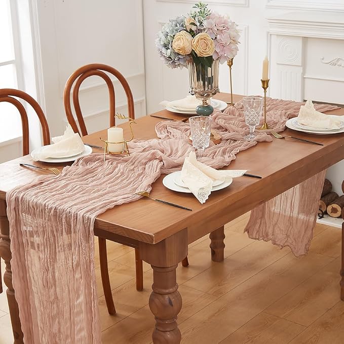 Nude 2 Pack Cheesecloth Table Runner 120 Inch 10 FT Boho Rustic Gauze for Wedding Baby Shower Party Farmhouse Summer Home Decor Washable