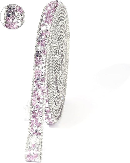 Rhinestone Ribbon 3 Yards Self Adhesive Rhinestone Strips Diamond Ribbon Sticker Crystal Roll Glitter Bling Rhinestones Tape for Crafting DIY Art Decoration (Purple,0.4 Inch)