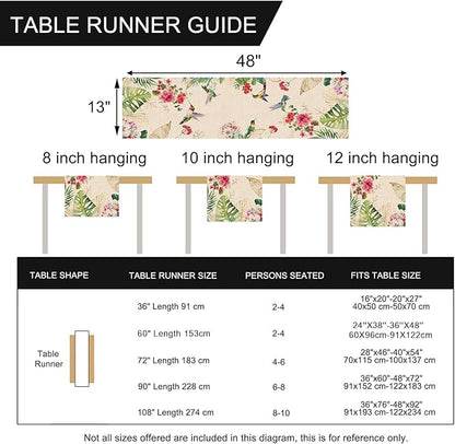 Seliem Summer Tropical Hummingbird Palm Leaf Greenery Table Runner, Spring Birds Home Kitchen Monstera Geranium Flowers Dining Decor, Seasonal Burlap Decorations Anniversary Party Supply 13 x 48 Inch
