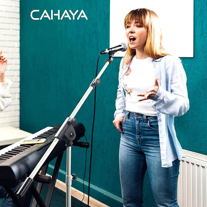 CAHAYA Microphone Stand Tripod Boom Arm Floor Mic Stand with Carrying Bag and 2 Mic Clips for Singing Performance Wedding Stage and Mic Mount White