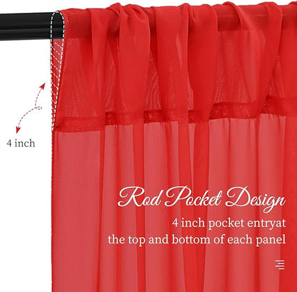 6 Panels Red Wedding Ceiling Drapes 5ftx30ft Ceiling Drapes Chiffon Fabric Arch Draping Sheer Curtains Soft Drapery Draping Wedding Ceiling Decorations for Party Ceremony Stage Swag