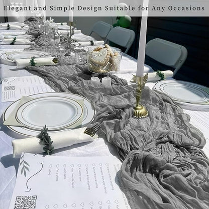 6 Pack Gray 10FT Cheesecloth Table Runner Rustic Gauze Fabric Cheese Cloth Table Runner for Wedding Bridal Baby Shower Table Decor 20 x 120 Inch Long Boho Sheer Birthday Party Table Decorations