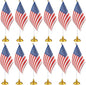 Juvale Mini American Flag Decor Set - 12-Pack 8 x 5.5in Flags on 12in Poles with Gold Base - Patriotic Table Decorations & Party Supplies for Desk & Office