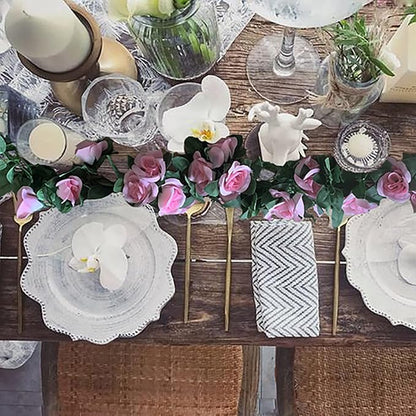 2 Pack Artificial Rose Vine Garland Fake Roses Flowers Plants Vines Hanging Floral Leaves Decoration for Wedding Party Table Garden Arch Wall Home Room Decor(Pink)