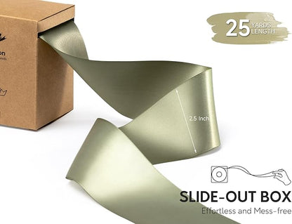 Sage Green Satin Ribbon 2.5 Inch Double-Faced Ribbons 25 Yards for Gift Wrapping Crafts Flower Bouquet Wedding Paper Bows Invitations