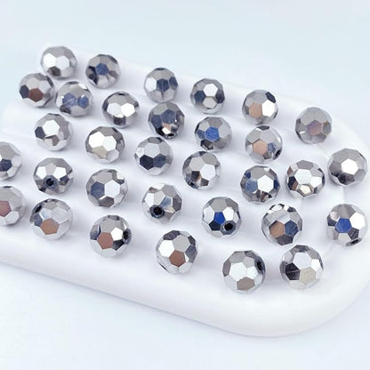 200 PCS 6mm Crystal Glass Beads Round Multiple Faceted Loose Spacer Glass Beads for DIY Handcrafte Bracelet Necklace Earring Jewelry Making(Silver)