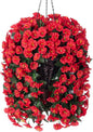 Artificial Fake Red Hanging Flowers Plants Baskets for Outdoor Winter Christmas, Faux Silk UV Resistant Look Real Morning Glory Vines for Outside Porch Patio Balcony Garden Yard Home Decor
