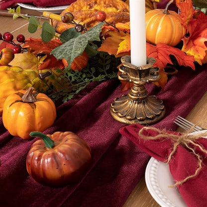 Burgundy Velvet Table Runner 3 Pack Fall Thanksgiving Red Table Runners 20 x 120 Inch Luxurious Elegant Velvet Fabric Friendsgiving Table Decor for Christmas Dinner Wedding Bridal Baby Shower