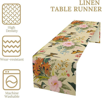 Brown Bird Floral Table Runner Spring Flower Kitchen Table Decoration Suitable for Family Dinner Decoration 13x36 Inch