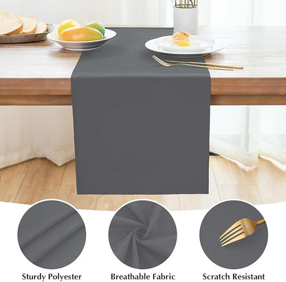 2 Pack Grey Table Runner 12 x 90 Inch Solid Color Farmhouse Runners Coffee Table Dresser for Daily Party Home Decoration