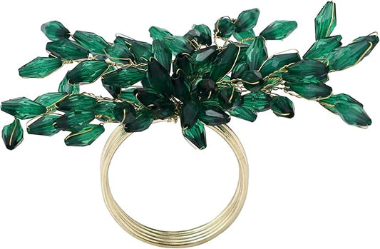 Napkin Rings Set of 6 for Dining Table Decoration Parties Everyday Metal Napkin Holder Leaf Dark Green (Pack of 6)