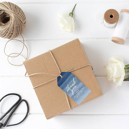 Andaz Press 100-Pack Thank You for Celebrating with Us Favor Tags Navy Blue Ombre Watercolor Cardstock Gift Tags with Bakers Twine for Wedding Baby Shower Bridal Shower Party Favors 2 x 3.75-Inches