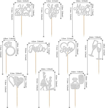 30 PCS He Asked She Said Yes Cupcake Toppers Engagement Cupcake Toppers Miss to Mrs I Do Love Heart Ring Miss to Mrs Cupcake Picks for Wedding Engagement Party Cake Decorations Supplies Silver