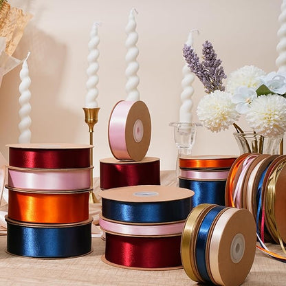 LaRibbons Pale Gold Satin Ribbon 3/8 Inch 25 Yards Luxury Double Faced Gold Silk Ribbon for Flower Bouquet Crafts Gift Wrapping Wedding Party Decoration
