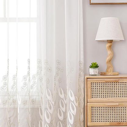 VISIONTEX White Sheer Voile Curtains, Decorative White Embossed Drip Rod Pocket Window Drapes for Home Kitchen, Living Room and Bedroom 54 x 63 Inch, Set of 2 Curtain Panels