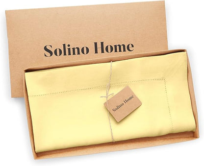 Solino Home Square Linen Tablecloth 52 x 52 Inch - 100% Pure Linen Yellow Table Throw - Classic Hemstitch, Machine Washable Table Cloth