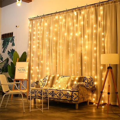 YEOLEH String Lights Curtain,USB Powered Fairy Lights for Party Bedroom Wall,8 Lighting Modes & IP64 Waterproof Ideal for Wedding Valentines Day Decor (Warm White)