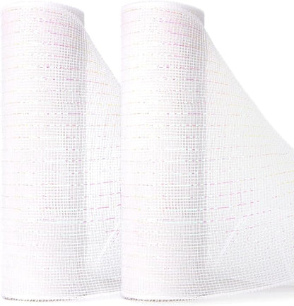 Ribbli 2 Rolls White Mesh Ribbon,10 inch x 30 feet(10Yard) Each Roll,Metallic White with Iridescent Foil,Christmas Ribbon for Wreath Swags and Decorating