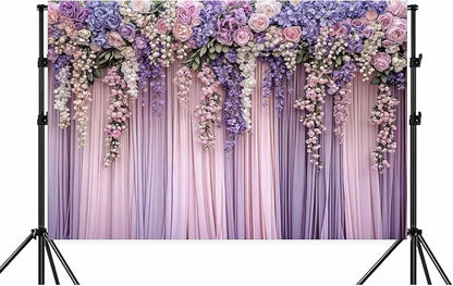 9x6ft Purple Flower Wedding Photography Backdrop Lavender Floral Wedding Bridal Photography Backdrop Anniversary Birthday Baby Shower Girl Party Banner Photo Booth Props Background Wall Decor