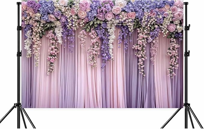 12x10ft Purple Flower Wedding Photography Backdrop Lavender Floral Wedding Bridal Photography Backdrop Anniversary Birthday Baby Shower Girl Party Banner Photo Booth Props Background Wall Decor