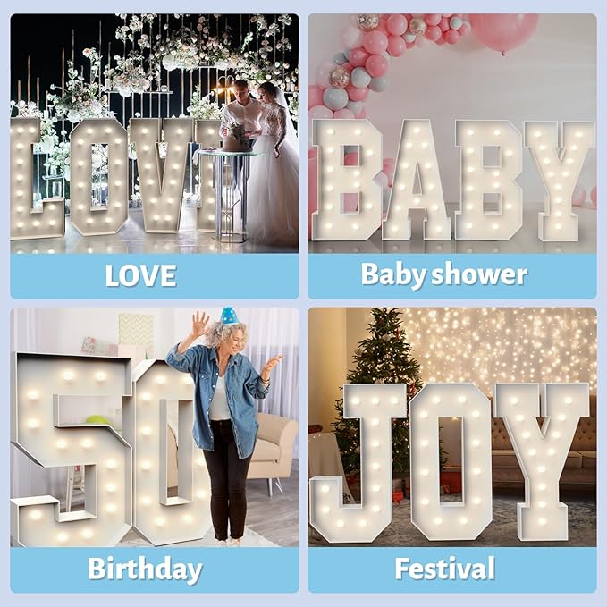 4FT Marquee Light Up Letters W,Party Decoration Large Marquee Light Up Letters with Weighted Water Bag,Pre-cut Foam Board Set Can Be Used for Birthdays,Weddings,Baby Anniversaries