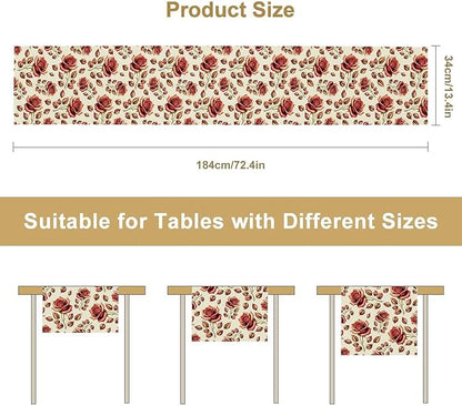 Retro Rose Table Runner, Romantic Love Elegant Plant Red Golden Flower Print Table Runner for Kitchen Dinning Table Runner Decor Home Wedding Party Holiday, 13x90 Inch
