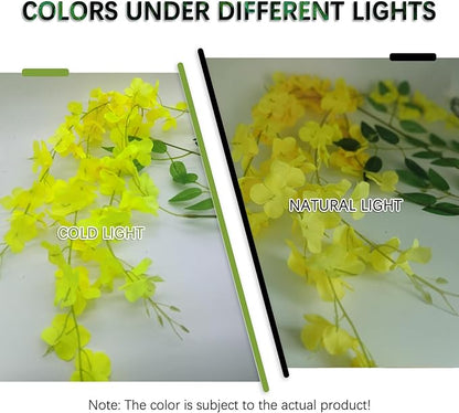 12 Pack Yellow Wisteria Hanging Flowers Garland, 3.77 Feet Artificial Flower Vines, Fake Wisteria, Artificial Vines Hanging Garland for Backdrop Outdoor Yard Garden Decor