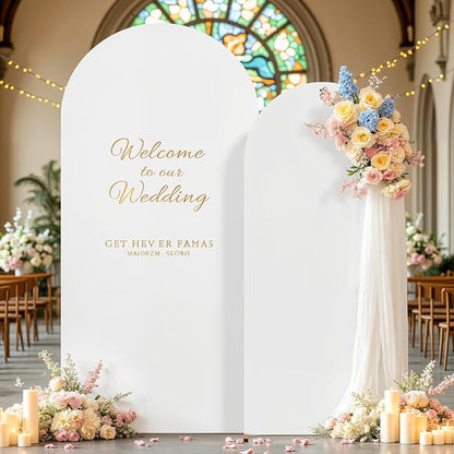 7.2FT 6FT Arch Backdrop Cover for Wedding, Set of 2 Stretchy Spandex Fitted Arch Stand Cover for Baby Shower, Birthday Party Decor, Chiara Backdrop Cover with Double-Sided Design(White, Blue)