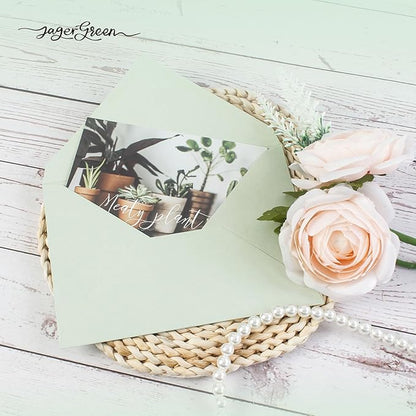 50 Pack 4x6 Envelopes Letter Size, Green A4 Envelopes Self Seal for Wedding Invitation, Envelope 4.3x6.3 for Greeting Cards, Photos, Baby Shower, Graduation, Thank You Cards, Announcements