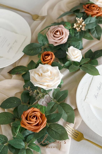 Ling's moment 5FT Artificial Flower Garland Rust Rose Leaves Floral Garland Ivory Arch Flowers Vine for Wedding Party Backdrop Decor Mantel Home Table Centerpieces Wall Decorations Terracotta