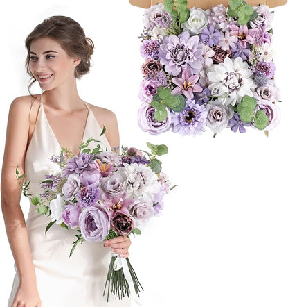 AmyHomie Lavender Artificial Flowers Combo Silk Mix Peony Rose Fake Flowers w/Stem for DIY Wedding Bouquets Centerpieces Arrangements Table Fall Decor Party Bridal Baby Shower Home Decorations