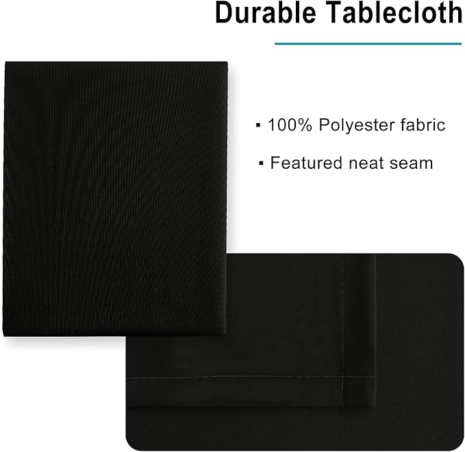 Hiasan Black Rectangle Tablecloth - 54 x 80 Inch - Waterproof & Wrinkle Resistant Washable Fabric Table Cloth for Dining, Party and Outdoor use