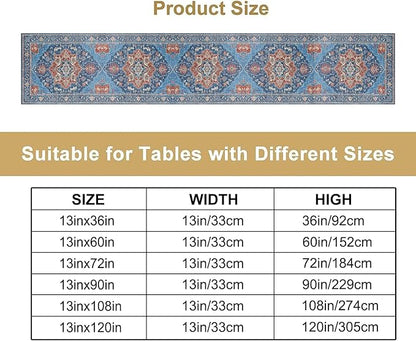 Boho Floral Vintage Table Runner, Retro Abstract Blue Flower Rustic Country Farmhouse Pattern for Home Kitchen Table Decor Dining Coffee Room Party Decor 13x36in