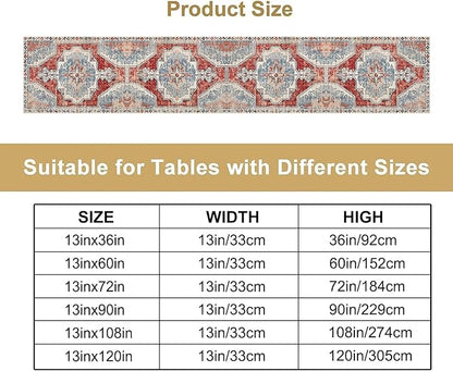 Boho Floral Vintage Table Runner, Retro Blue Red Flower Rustic Country Farmhouse Abstract Pattern for Home Kitchen Table Decor Dining Coffee Room Party Decor 13x60in