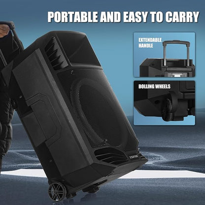EXOTON S-1501 15 Inch Portable Rechargeable PA Speaker - 1600W, Bluetooth, TWS, USB/RCA, 2 UHF Mics, Remote, 7-Color Lights, DSP with 4 Scene Presets, 5-Band EQ