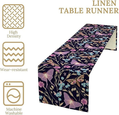 Moth Table Runner, Boho Aesthetic Moth Magic Table Runner for Home Kitchen Dining Party Indoor Outdoor Decoration 13x60 Inch