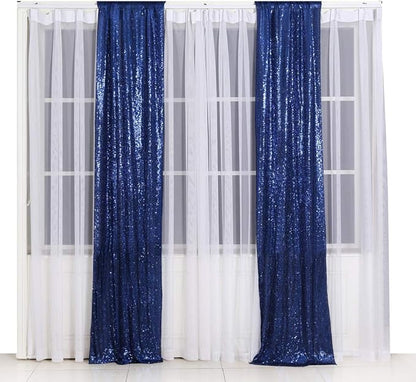 SquarePie Sequin Backdrop Non-Transparent Background Sparkly Curtain for Wedding Party 2FT x 8FT Navy Blue 2pcs