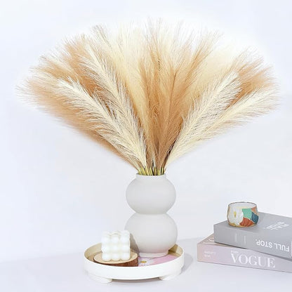 Pampas Grass Decor 30 Pcs 21.7 Inch Faux Brown Pampas Grass Bulk Artificial Dried Flowers Small Vase Filler Pompas Grass.