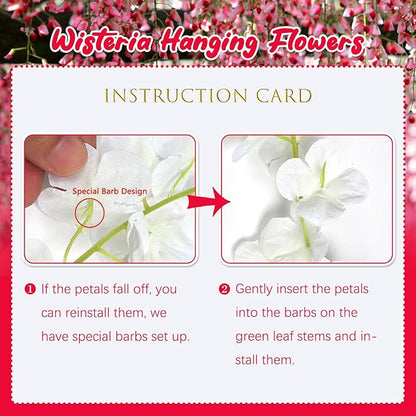 5 Pack Red Wisteria Hanging Flowers, 3.44 Ft Fake Hanging Flowers, Artificial Wisteria Garland Vines for Wedding Room Backdrop Outdoor Patio Garden Decoration