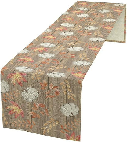 Autumn Table Runner,Pumpkins Maple Leaves Wood Fall r Seasonal Table Runner Kitchen Dining Table Decoration for Home Party Decor 13x108 Inch